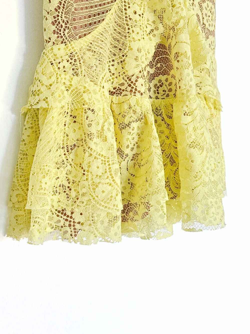 For Love & Lemons Tati Lace Ruffle Dress Yellow - Size Large - Picture 6 of 14